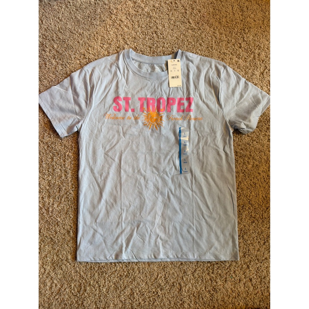 Art Class Kids St Tropez French Riviera Graphic T-Shirt Blue Size L 10/12 NWT‎